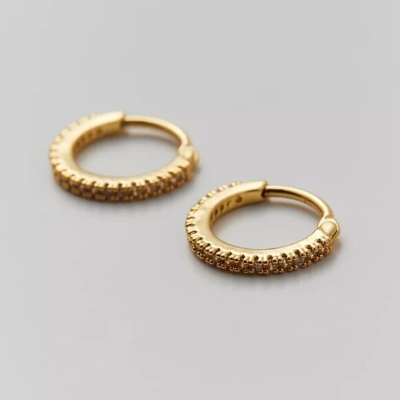 NWT Urban Outfitters 14k Gold Plated Rhinestone Hoop Earrings - Picture 2 of 4
